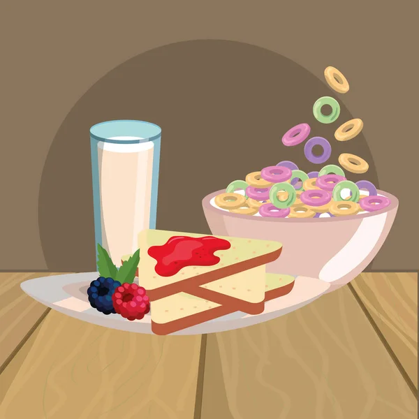 Delicioso desayuno sabroso de dibujos animados — Vector de stock