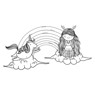 gökkuşağı ve Unicorn ile sevimli küçük peri