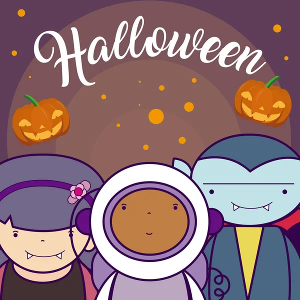 Halloween niños dibujos animados — Vector de stock