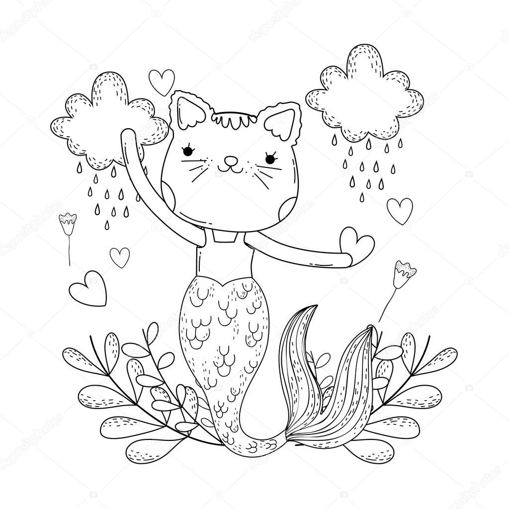 purrmaid with clouds and floral decoration