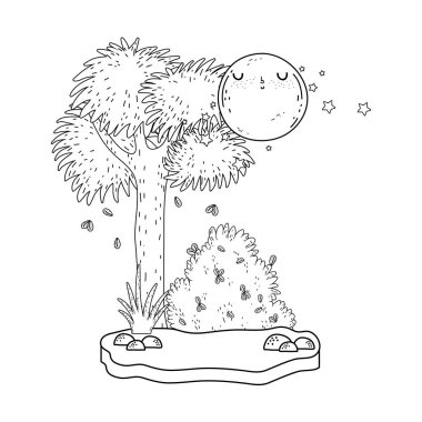 güzel manzara gece ay kawaii karakteri ile