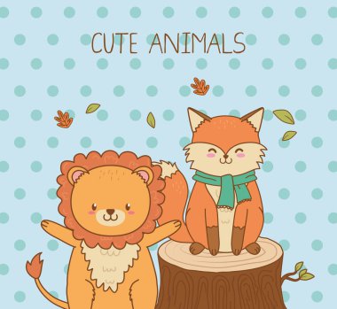 sevimli tilki ve aslan orman karakterleri