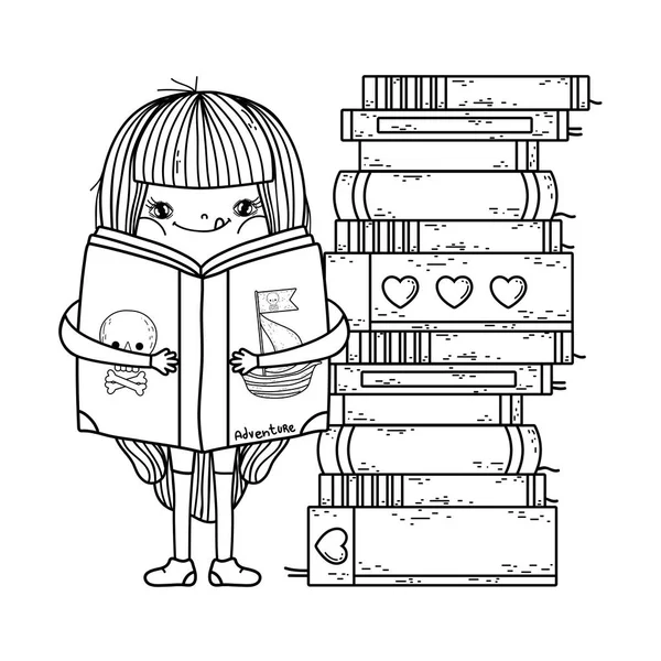 Heureuse petite fille lecture de livres — Image vectorielle