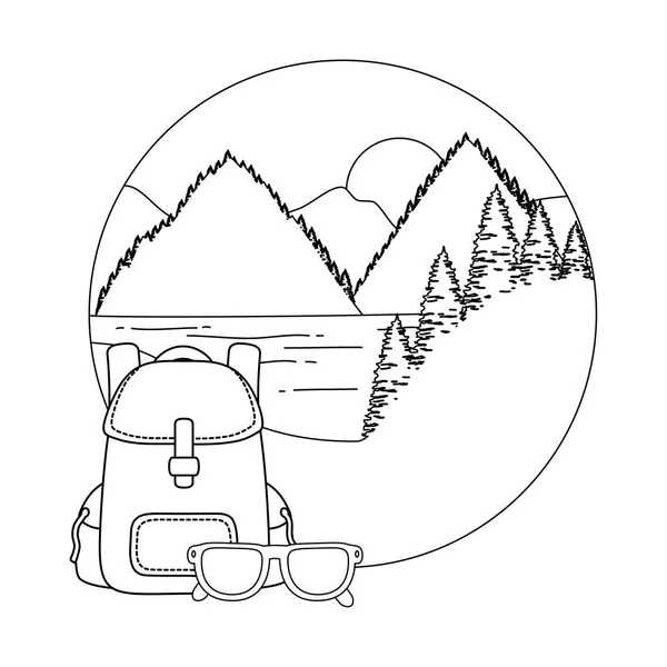 Sac de voyage camping avec lunettes — Image vectorielle