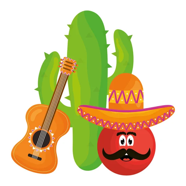 Mexikansk emoji med hatt och gitarr karaktär — Stock vektor