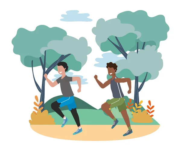 Fitness deporte tren dibujos animados — Vector de stock