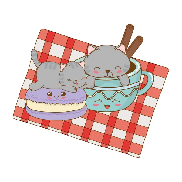 Lindo poco gatos con galletas kawaii caracteres — Vector de stock