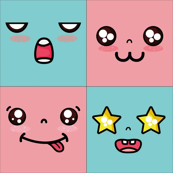 Set kawaii cute gezichten expressie — Stockvector