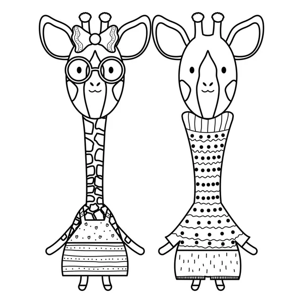 Sevimli zürafalar çift çocuksu karakterler — Stok Vektör