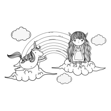 gökkuşağı ve Unicorn ile sevimli küçük peri