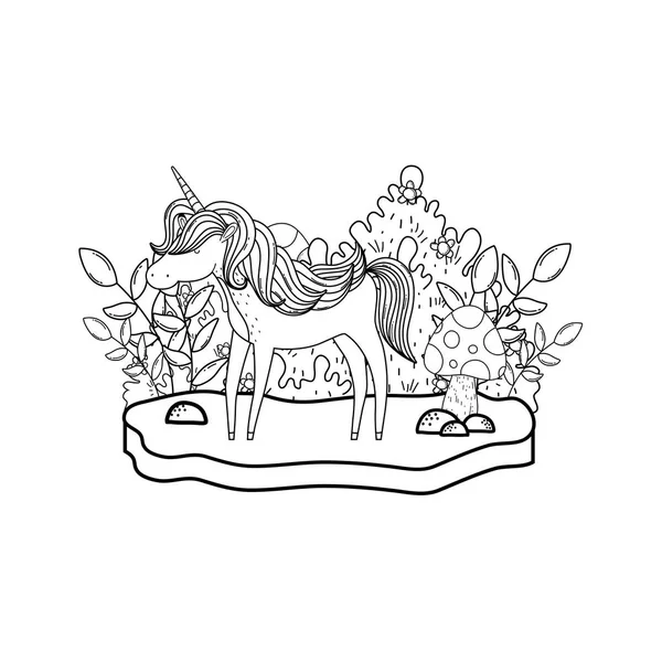 Lindo unicornio cuento de hadas en el paisaje — Vector de stock