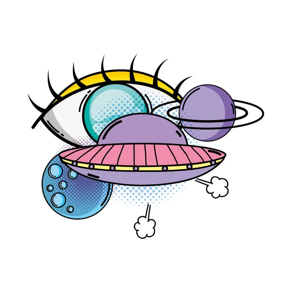 UFO repül a Szaturnusz pop art stílus — Stock Vector