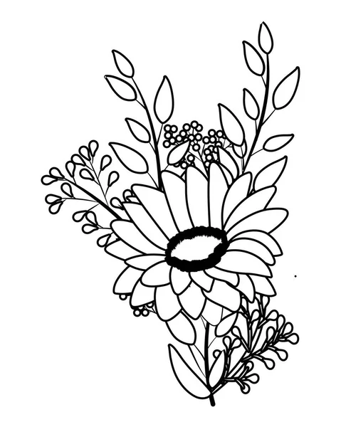 Dessin animé tropical floral en noir et blanc — Image vectorielle