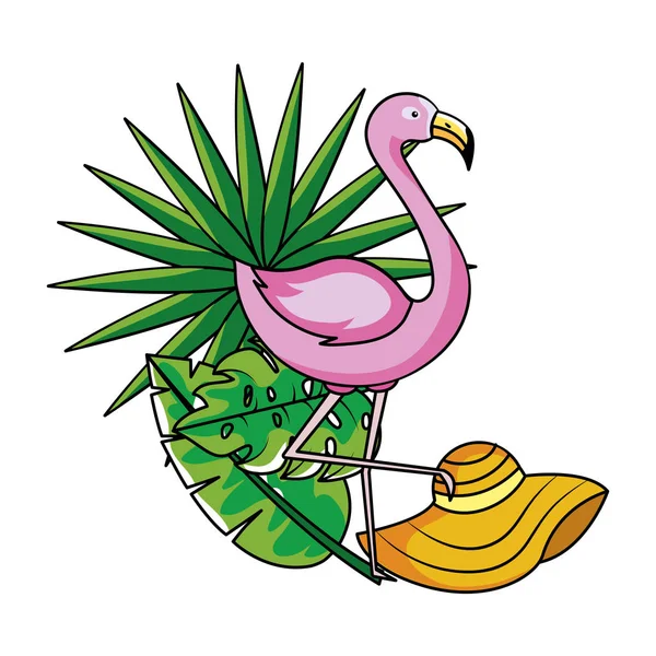 Verão tropical rosa flamingo desenhos animados — Vetor de Stock