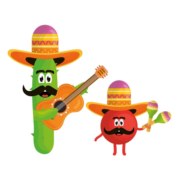 Emoji meksiko dengan karakter kaktus - Stok Vektor