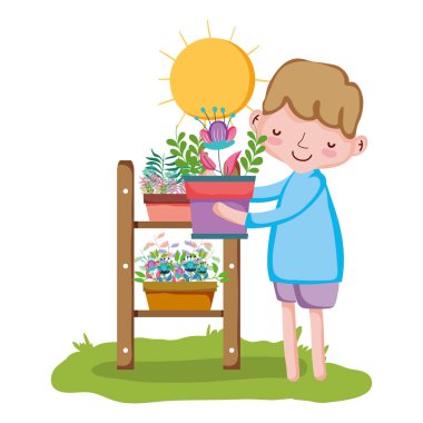 küçük çocuk raf ile houseplant kaldırma