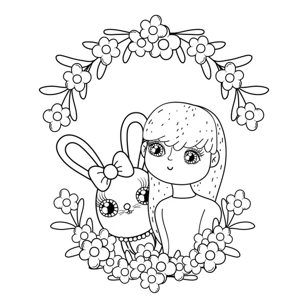 Junge süße Mädchen Liebhaber mit kleinen Kaninchen — Stockvektor