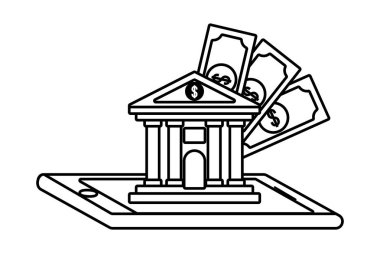 Dijital bankacılık hizmetleri online araçlar smatphone siyah ve beyaz