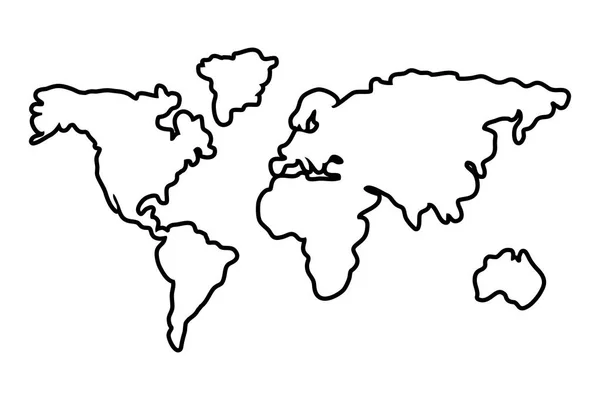 Worldwide map outline continents isolated black and white — Stock Vector