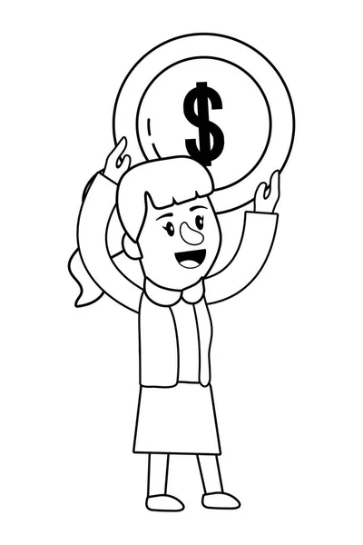 İş kadını bankacılık finansal planlama siyah beyaz — Stok Vektör