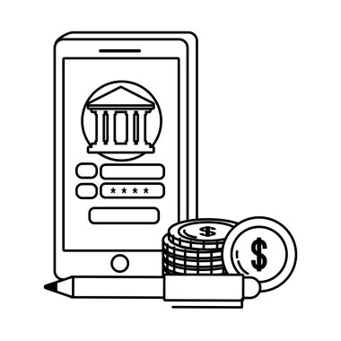 Dijital bankacılık hizmetleri online araçlar smatphone siyah ve beyaz