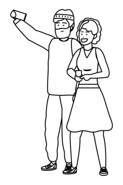 Bin yıllık çift akıllı telefon siyah beyaz selfie alarak