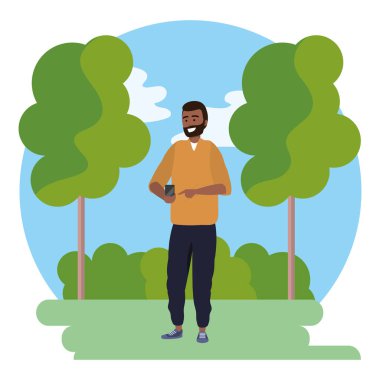 Bin yıllık genç kişi akıllı telefon yuvarlak çerçeve mesajlaşma