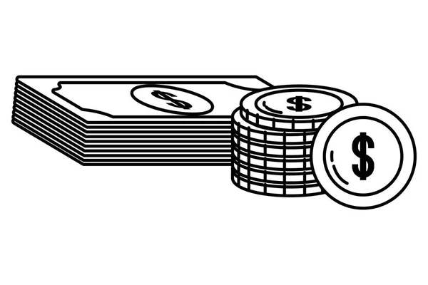 Moneda dinero factura pila negro y blanco — Vector de stock