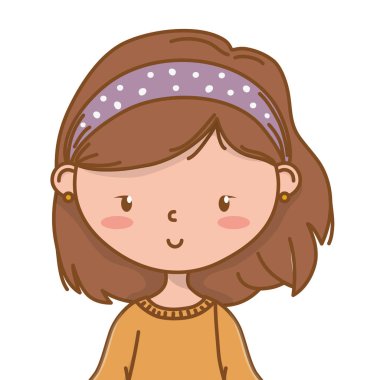 Cute girl cartoon stylish outfit portrait isolated clipart