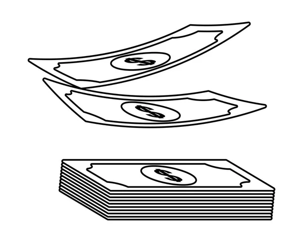 Monnaie pile de billets d'argent isolé noir et blanc — Image vectorielle