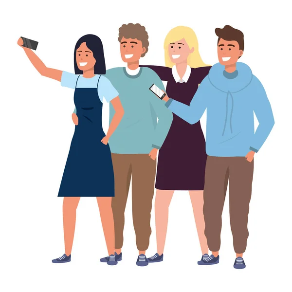 Grupo milenar tomando selfie — Vetor de Stock
