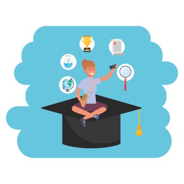 Online eğitim bin yıllık öğrenci akademik şapka