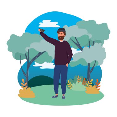 Bin yıllık genç kişi akıllı telefon selfie sıçrama çerçevesi