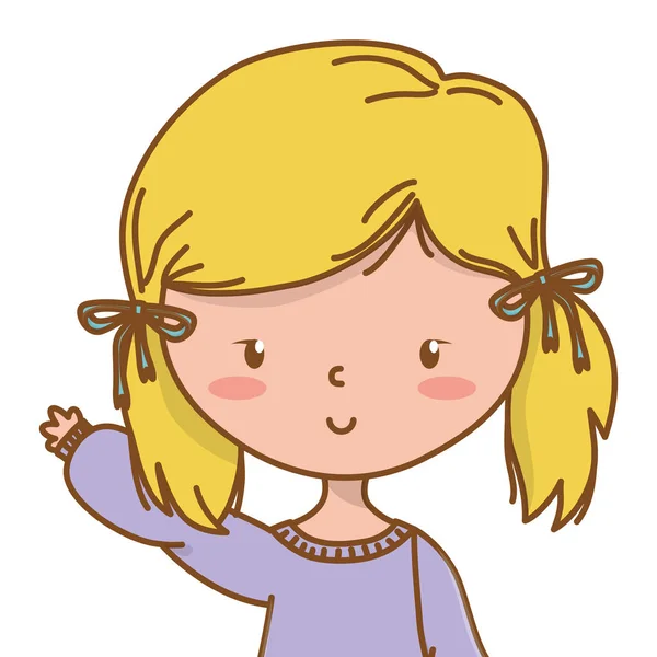 귀여운 소녀 만화 세련된 의상 초상화 고립 — 스톡 벡터