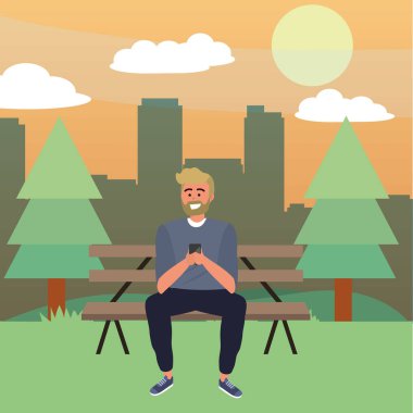 Bin yıllık kişi park bankı arka plan üzerinde oturan