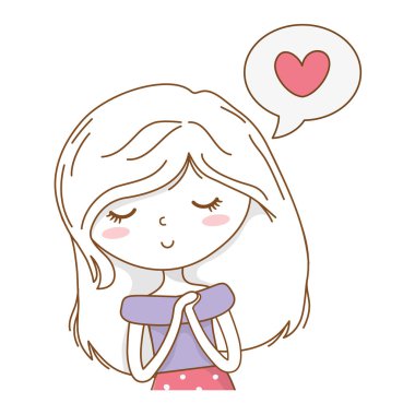 Sevimli kız karikatür şık kıyafet elbise portre konuşma balonu