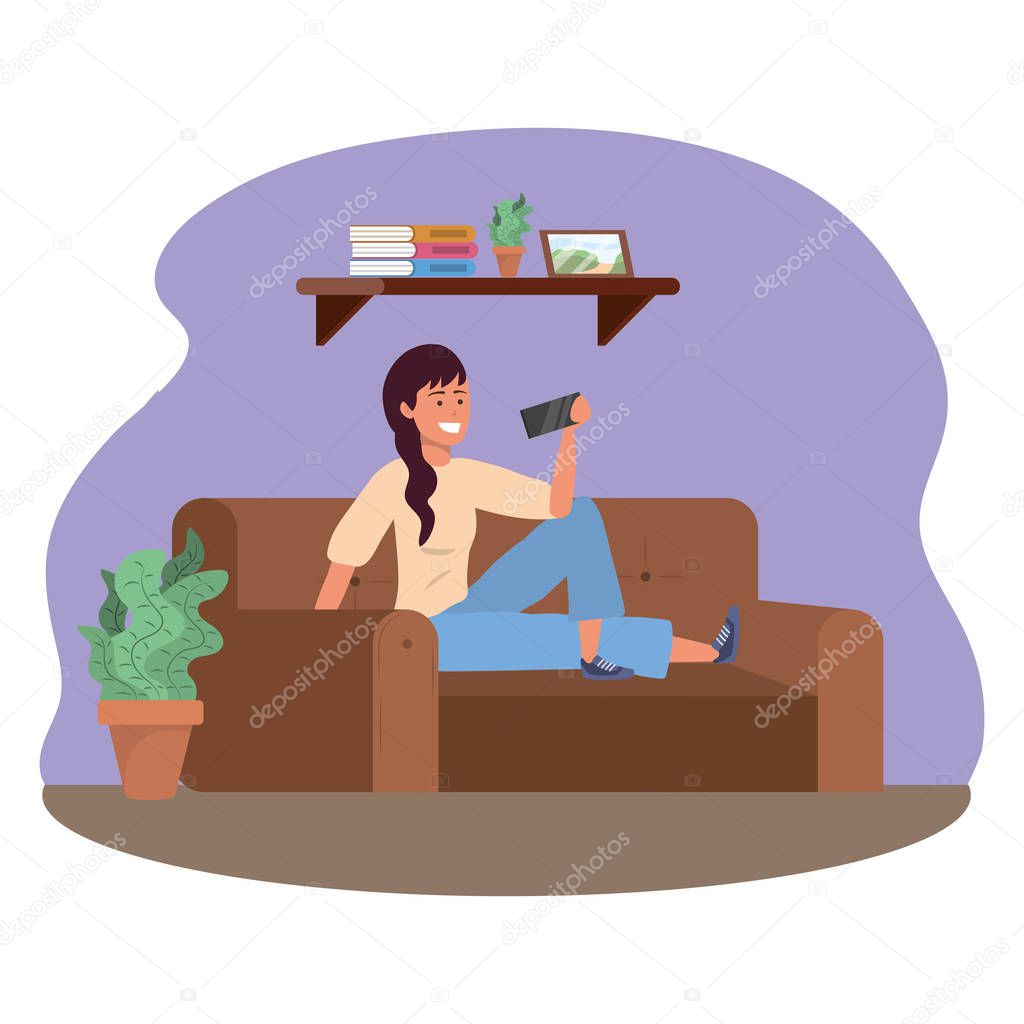Millennial sitting in couch smartphone