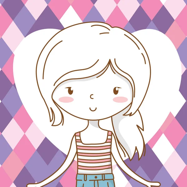 Cute Girl Cartoon stylowy strój portret usłyszeć tło — Wektor stockowy