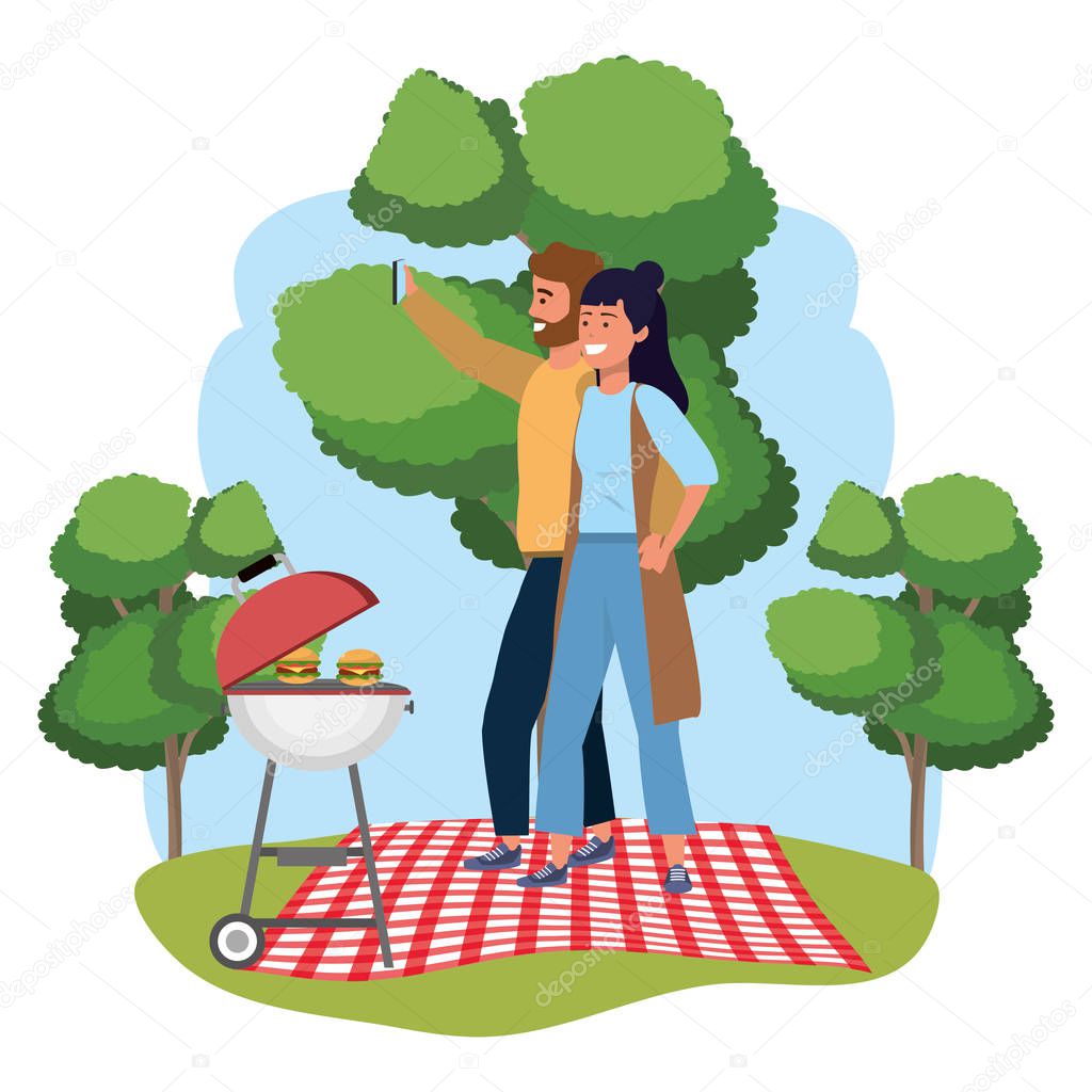Millennial couple date picnic background