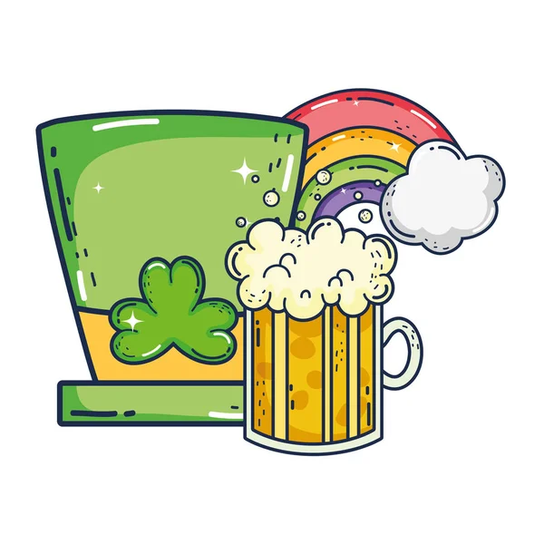 Carino cappello leprecauno con birra — Vettoriale Stock