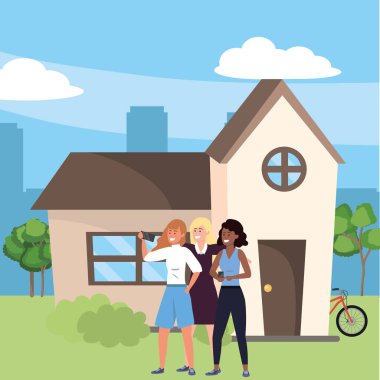 Bin yıllık grup selfie ev veranda arka plan alarak