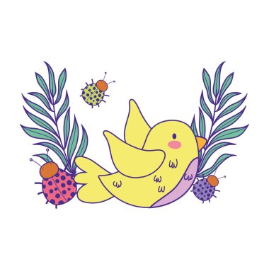 çiçek bahçe ile uçan sevimli ve küçük kuş