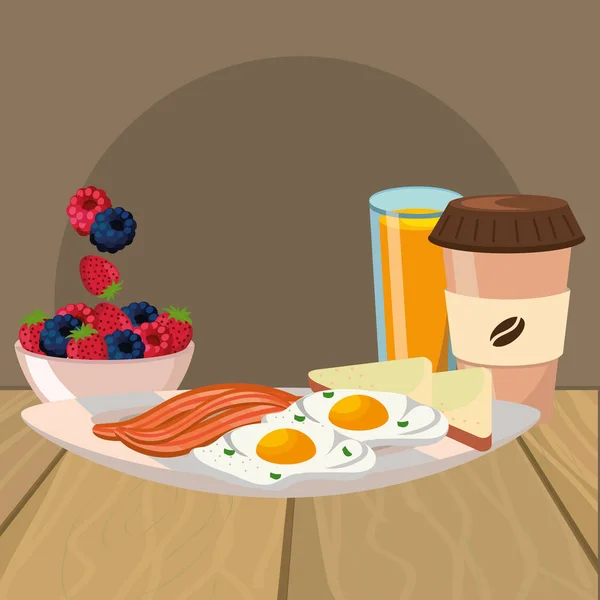 Delicioso desayuno sabroso de dibujos animados — Vector de stock