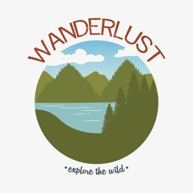 manzara ve orman sahnesi ile wanderlust etiket