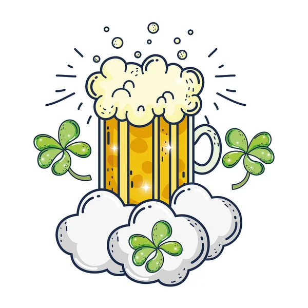 Jar bier en klavers Saint Patrick Day — Stockvector