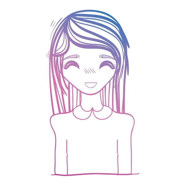 Línea de belleza chica anime con peinado y blusa — Vector de stock