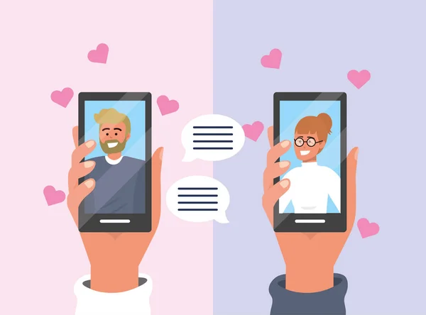 Comunicación smartphone de pareja burbuja de chat — Vector de stock