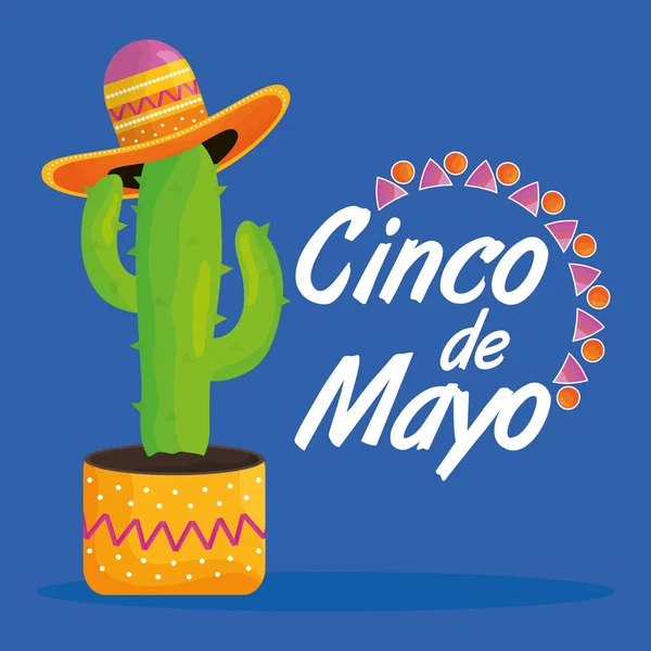 Γιορτή Σίνκο de Mayo με κάκτους και καπέλο Μεξικού — Διανυσματικό Αρχείο