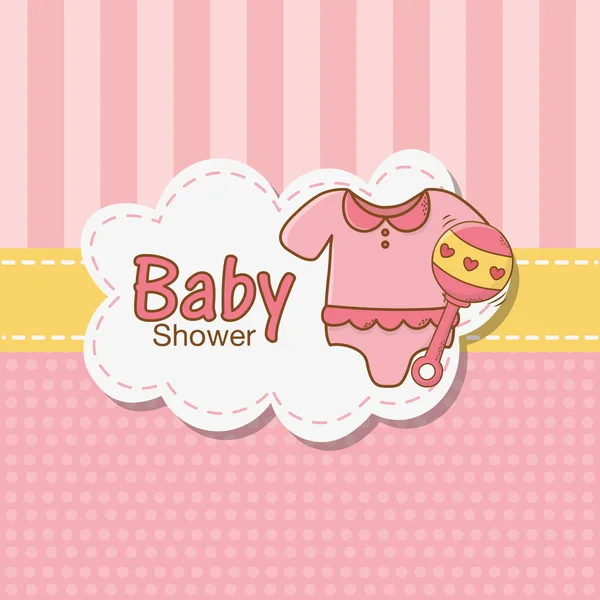 Baby shower card with pink dress — Stockvector