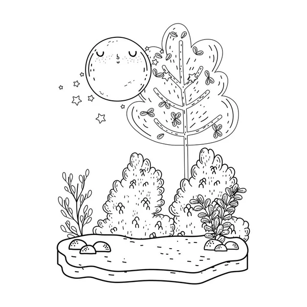 güzel manzara gece ay kawaii karakteri ile